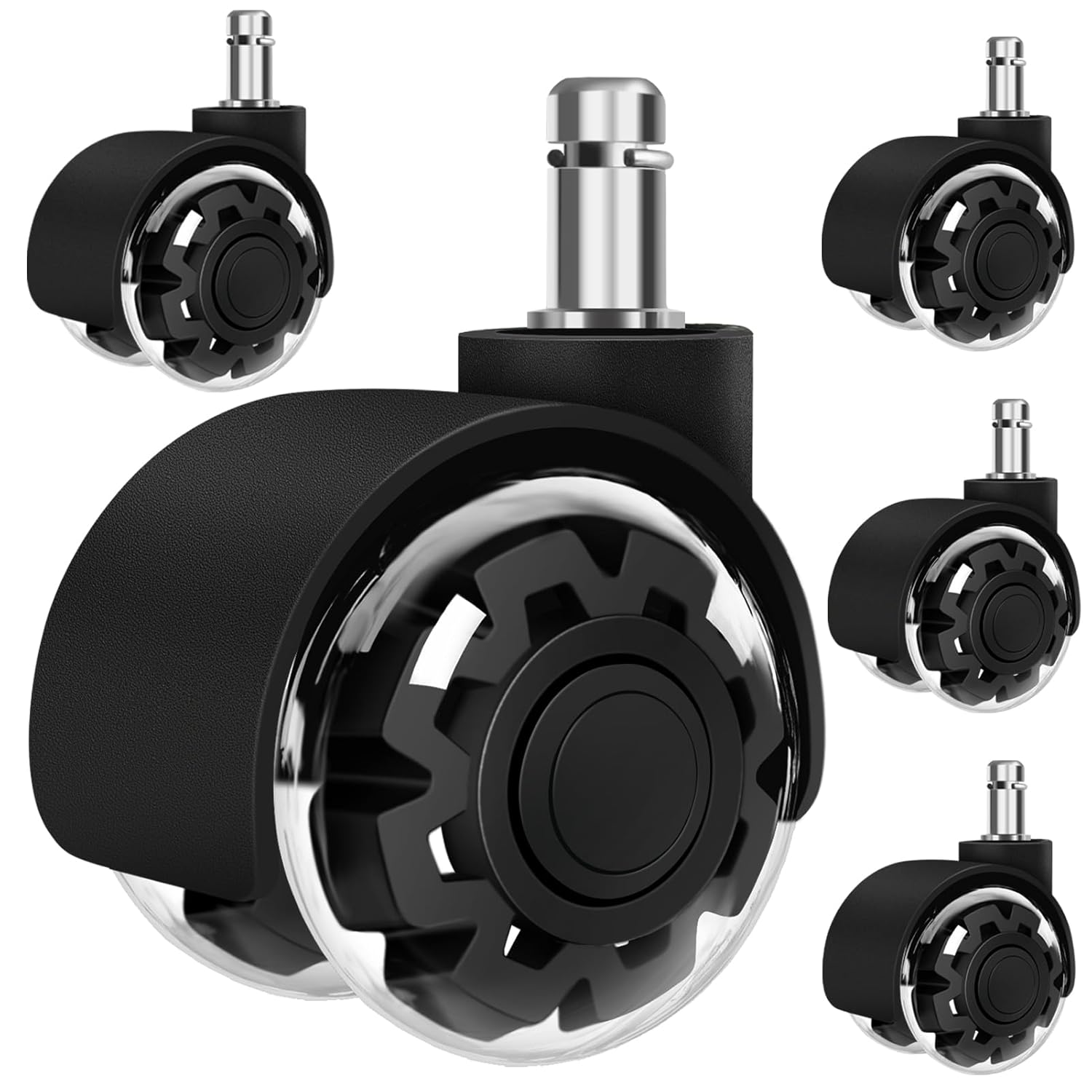 FreekyFit 2 Office Chair Wheels - Smooth & Quiet Rolling, Safe for Hardwood & Carpet - Set of 5 - Black