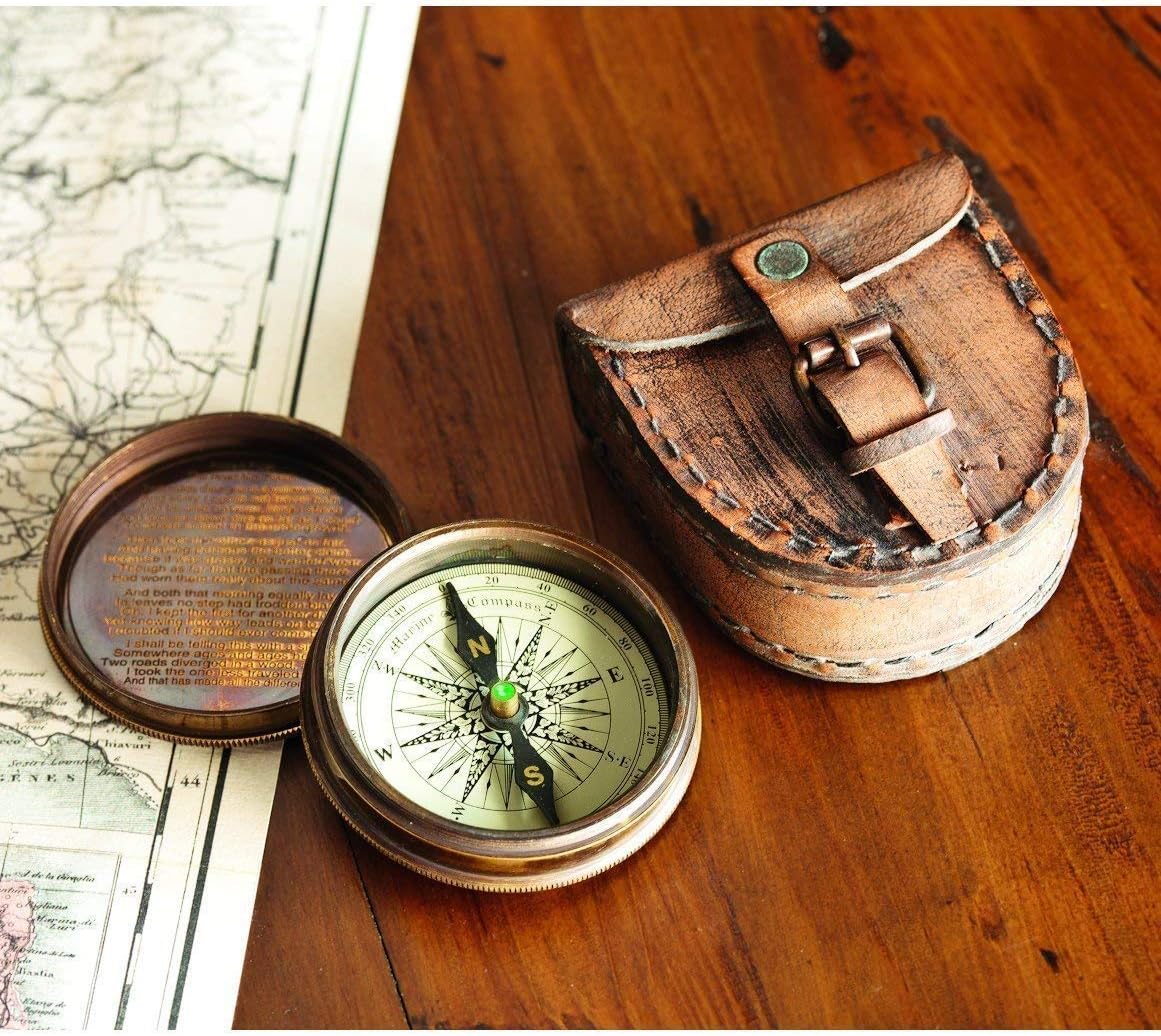 Antiqued Brass Poem Compass for Guided Journeys