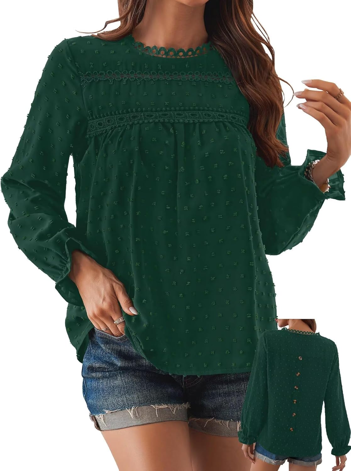 Womens Boho Tops Long Sleeve Shirts Cute Crewneck Blouse 2025