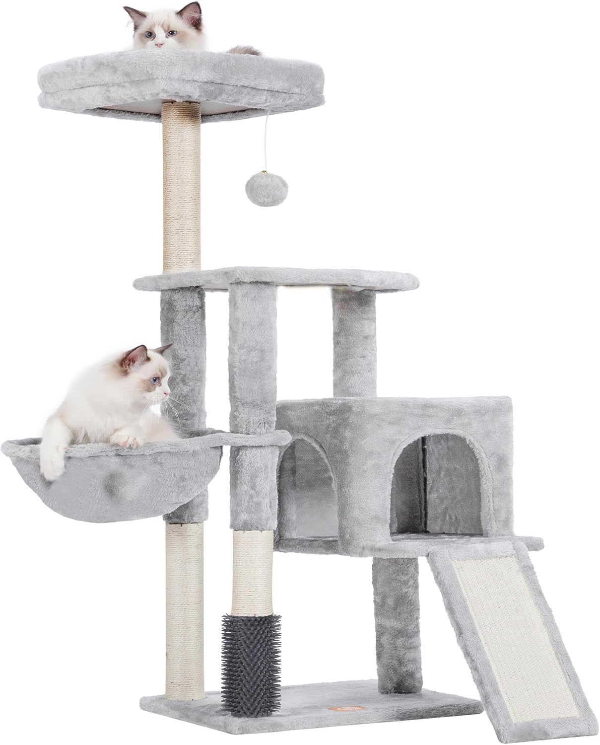 Heybly Cat Tree with Self Groomer Brush and Plush Perch