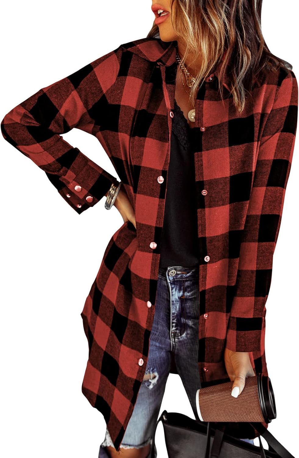 EVALESS Color Block Plaid Shacket Jacket for Stylish Fall Outfits