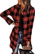 Color Block Plaid Shacket Jacket Women V Neck Long Sleeve - Cozy Fall