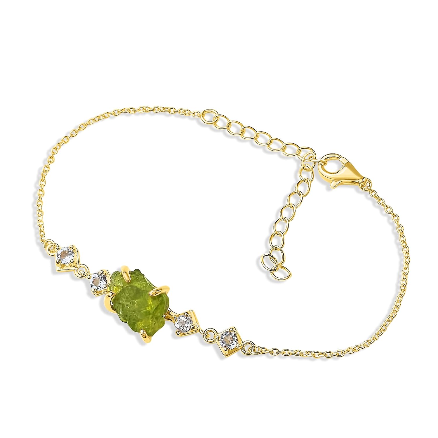 Raw Peridot Crystal Chain Bracelet for August Birthstone Gift