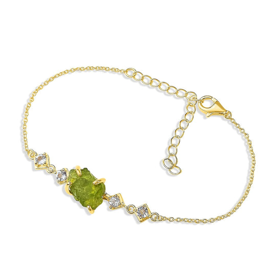Raw Peridot Crystal Chain Bracelet for August Birthstone Gift