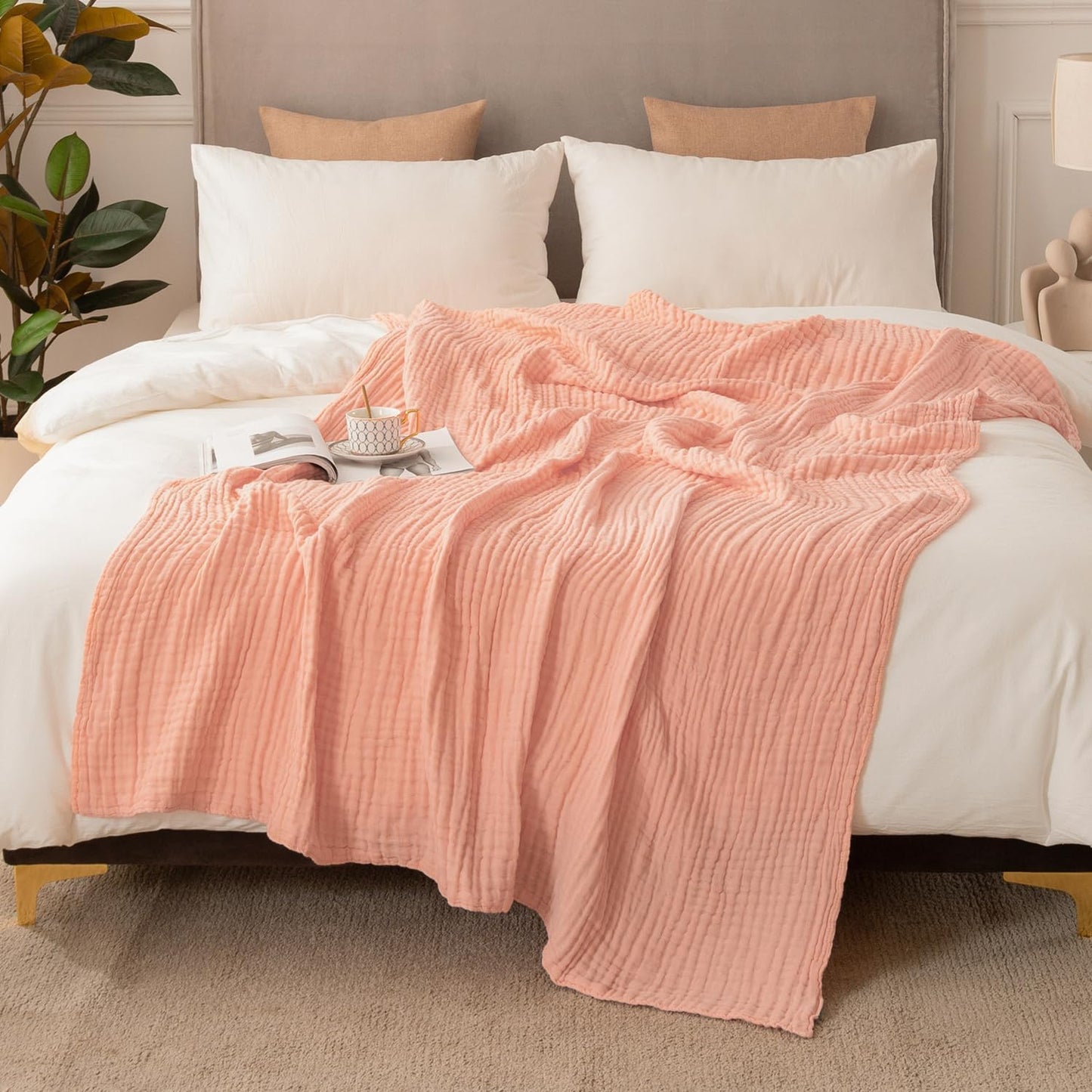 EMME Cotton Blanket Queen Size Soft Lightweight Muslin 90x90