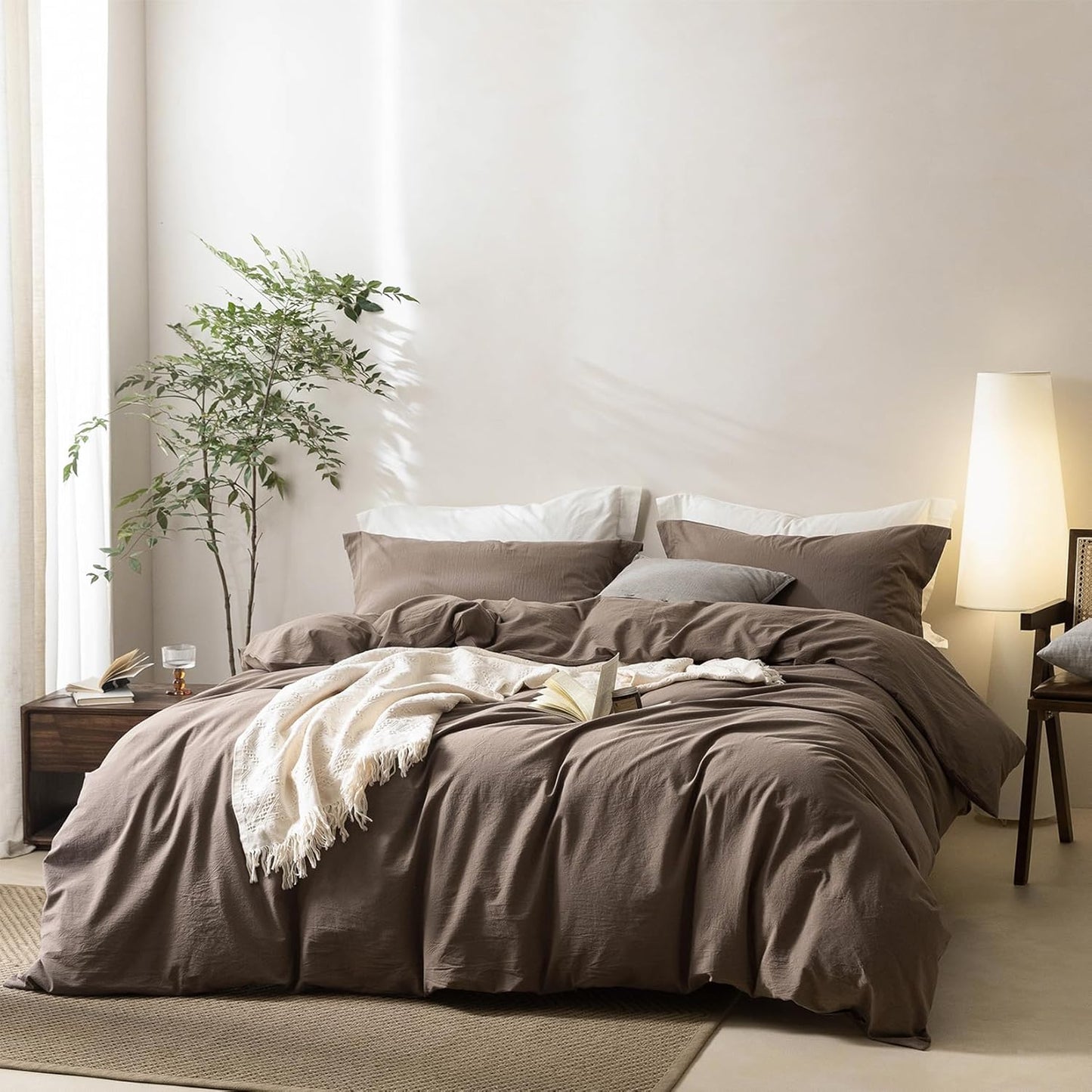 Linen Feel Light Chocolate Brown Duvet Cover Full Size Cozy Comfort