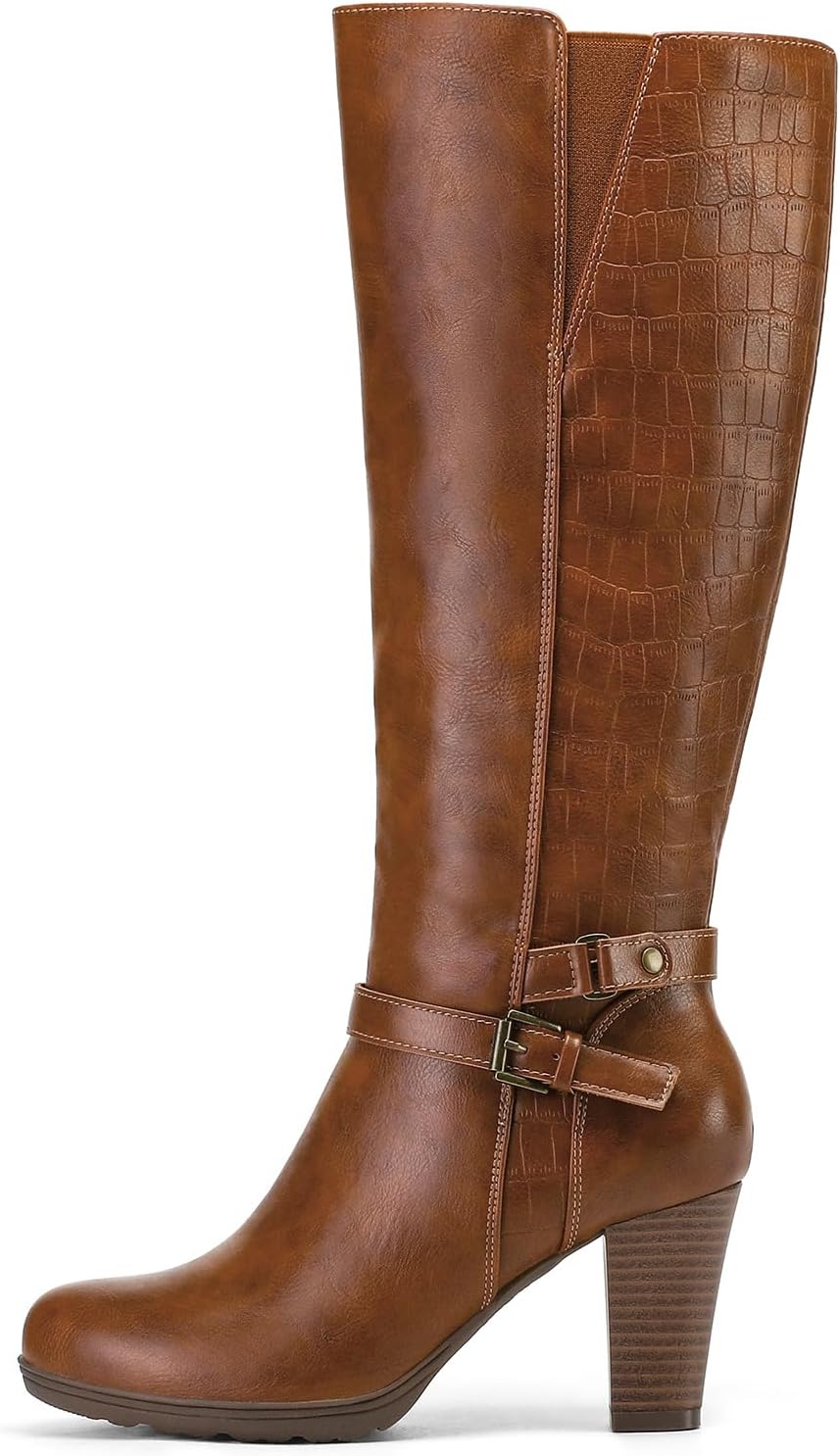 Stylish Knee High Boots with Chunky Heel and Zipper Feature