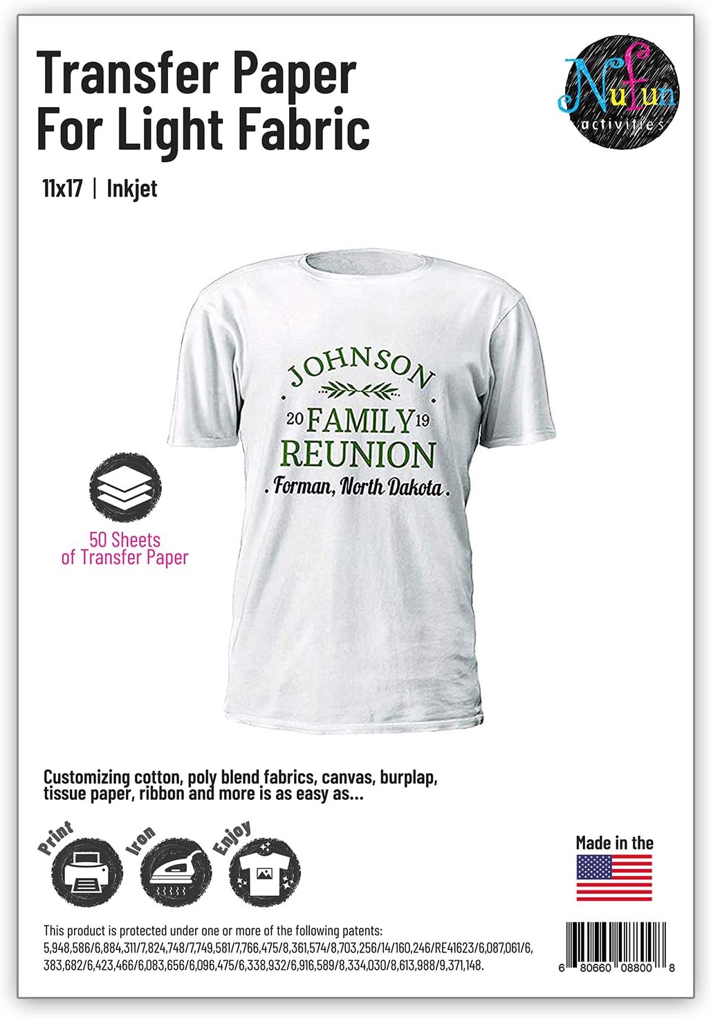 NuFun Activities Inkjet Printable Iron-On Transfer Paper 11x17