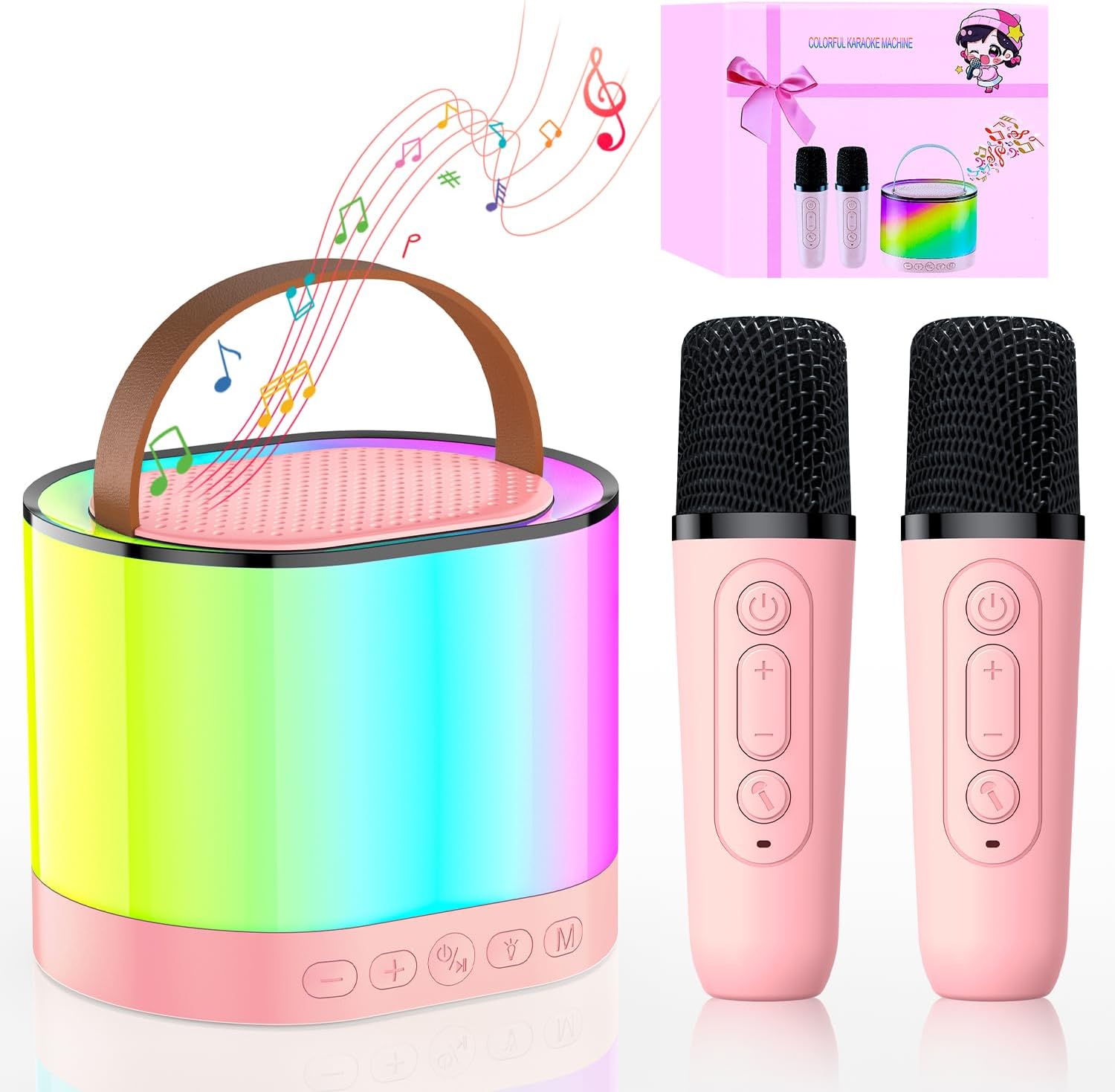 Portable Pink Karaoke Fun for Kids! EAGFLY 2 Mics