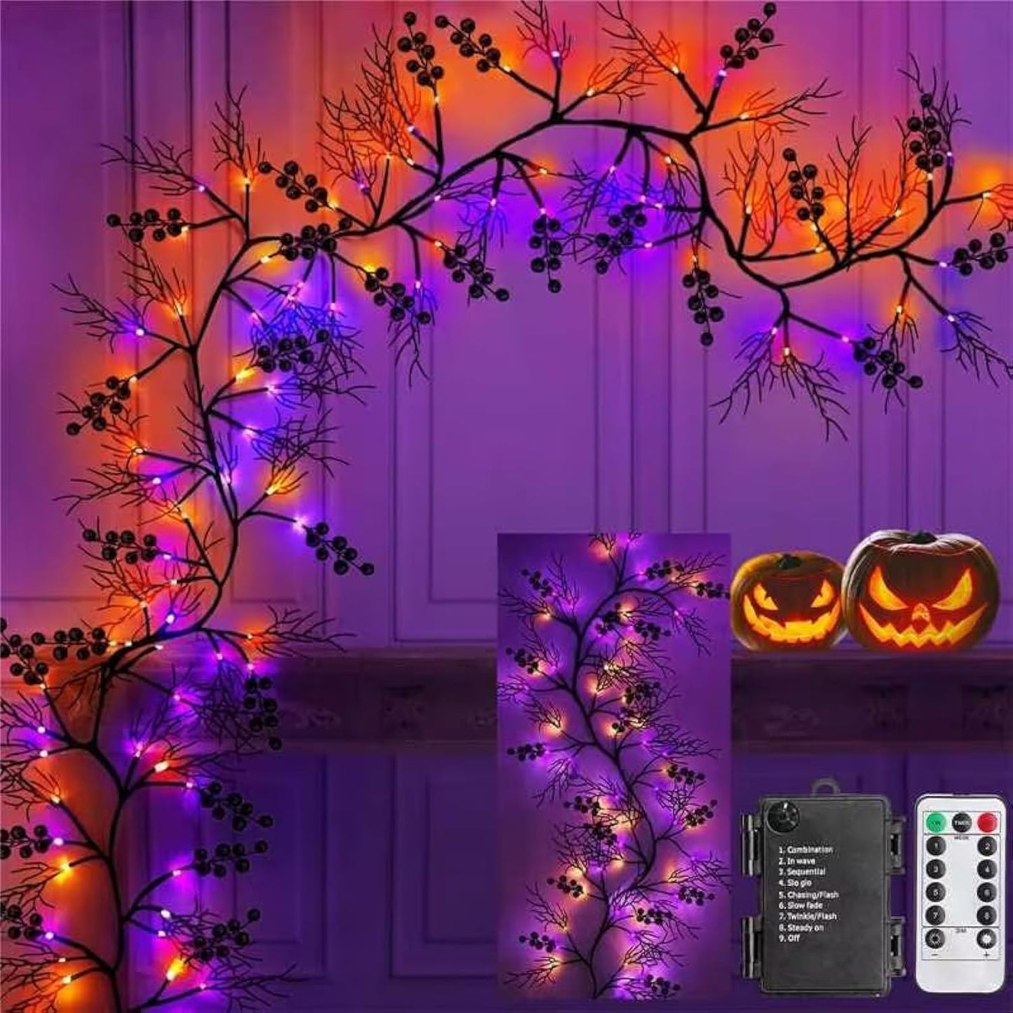TURNMEON Halloween Garland Lights - 6 Ft 54 LED Timer Remote Control