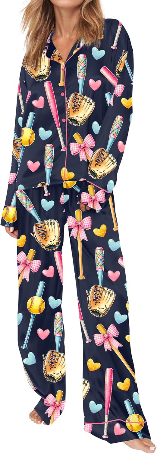 Satin Pajamas for Women Set Long Sleeve Button Down Sleepwear