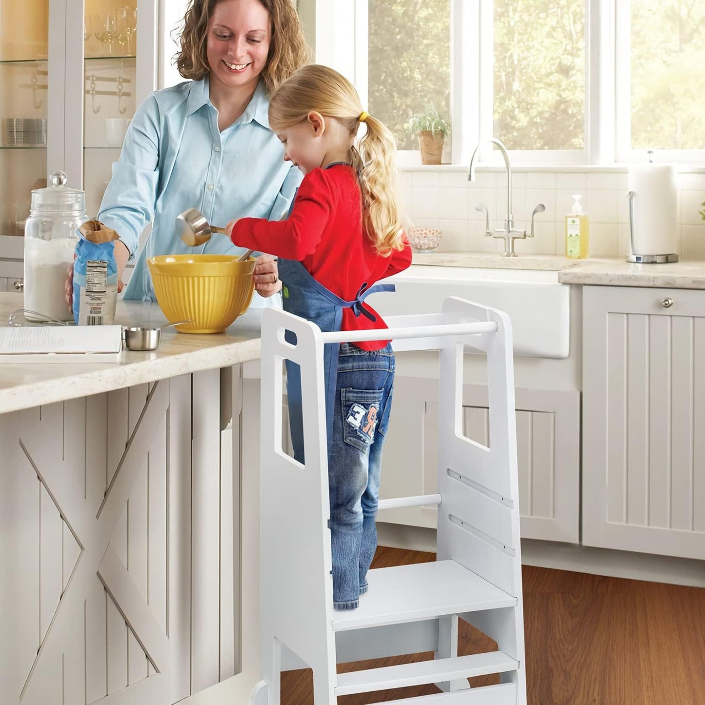 Montessori Toddler Tower Step Stool with Safety Guardrails