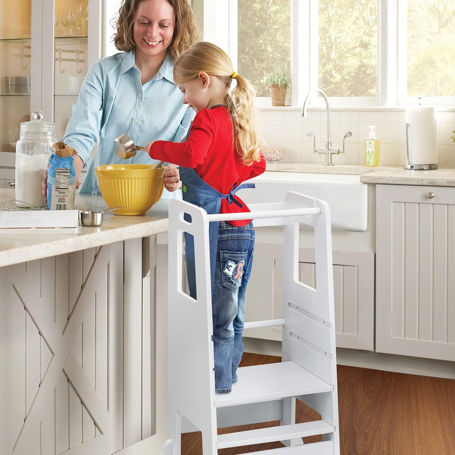Montessori Toddler Tower Step Stool with Safety Guardrails