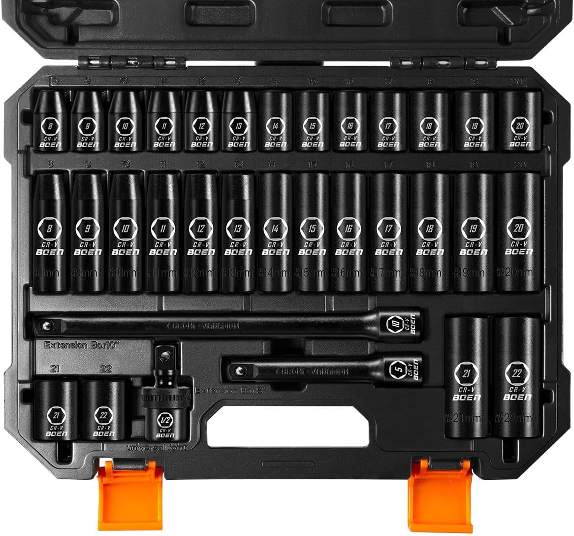BOEN 1/2 Drive Impact Socket Set for Ultimate Durability