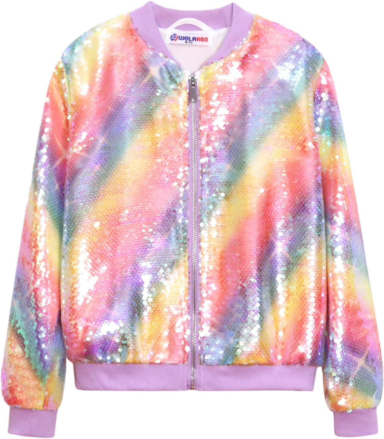 Girls' Ombre Sequin Bomber Jacket with Pockets for Kids