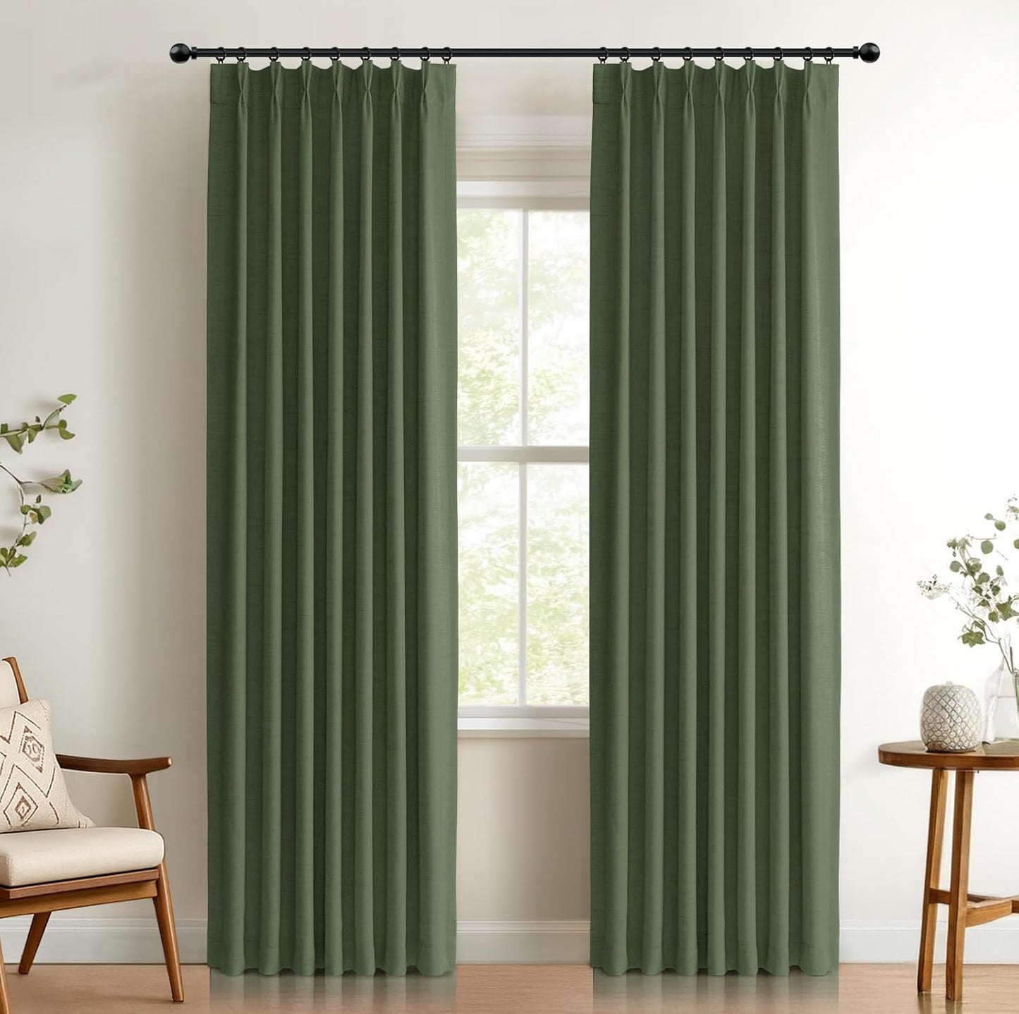 100% Blackout Shield Linen Look Textured Pinch Pleated Curtains