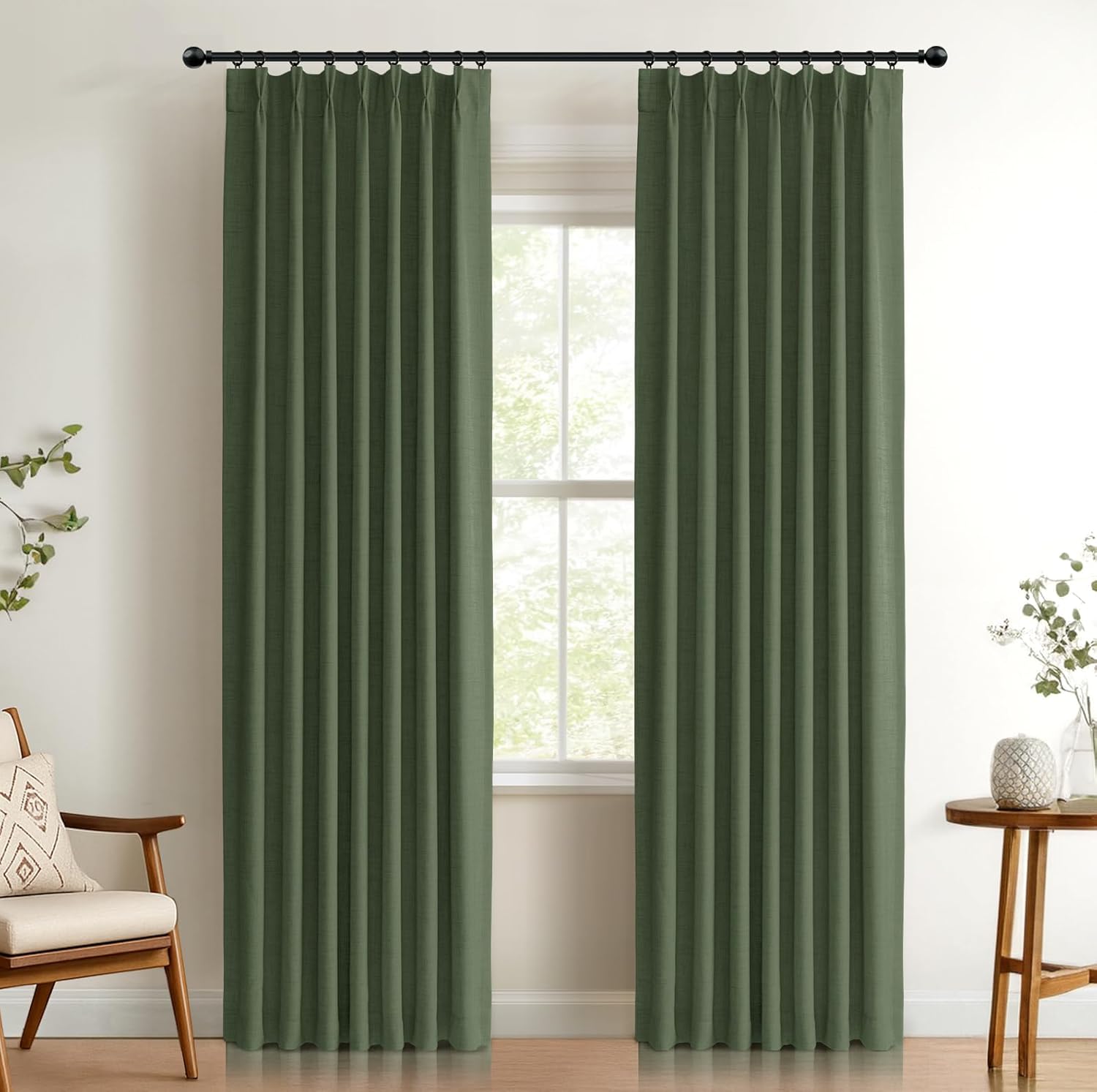 100% Blackout Shield Linen Look Textured Pinch Pleated Curtains