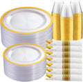 Clear Plastic Plates with Gold Rim 210 Pc Party Set - Elegant