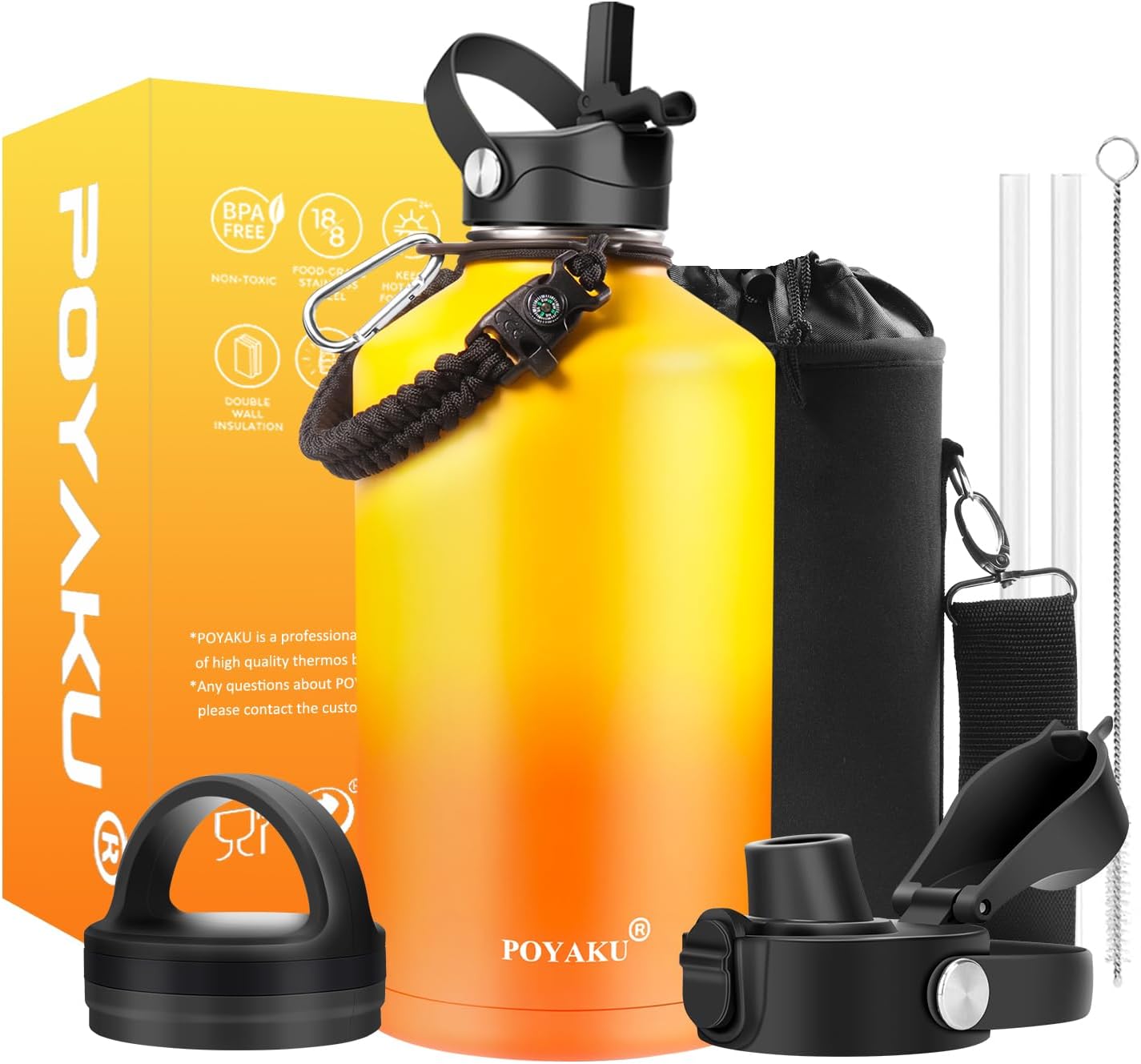 Insulated Water Bottle with 3 Lids for Sports and Office Use