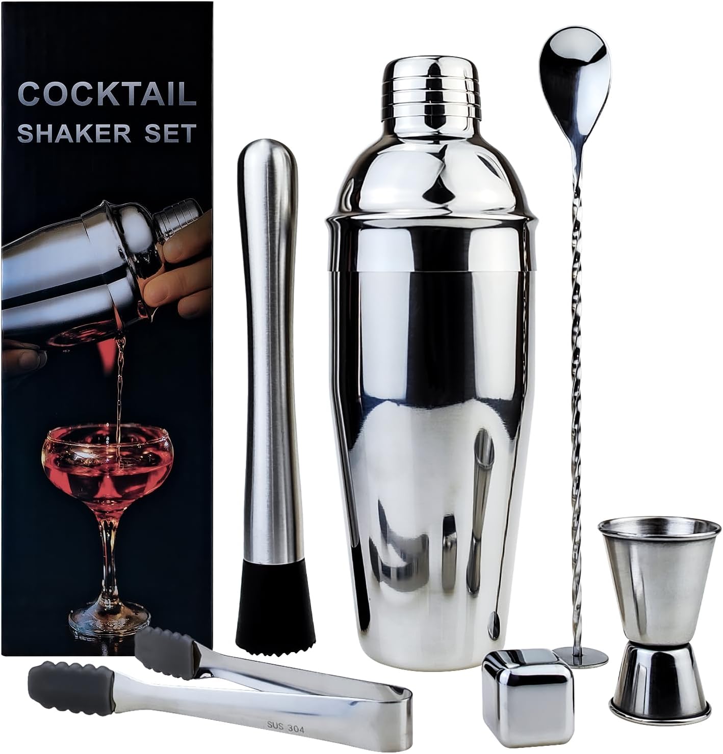 HOMEIDEAS 25oz Stainless Steel Cocktail Shaker - Perfect Martini Master