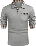 COOFANDY Men's Casual Long Sleeve Plaid Collar Polo Shirt