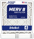 24x6x1 Air Filter 4-Pack MERV 8 Pleated Filters - Made in USA