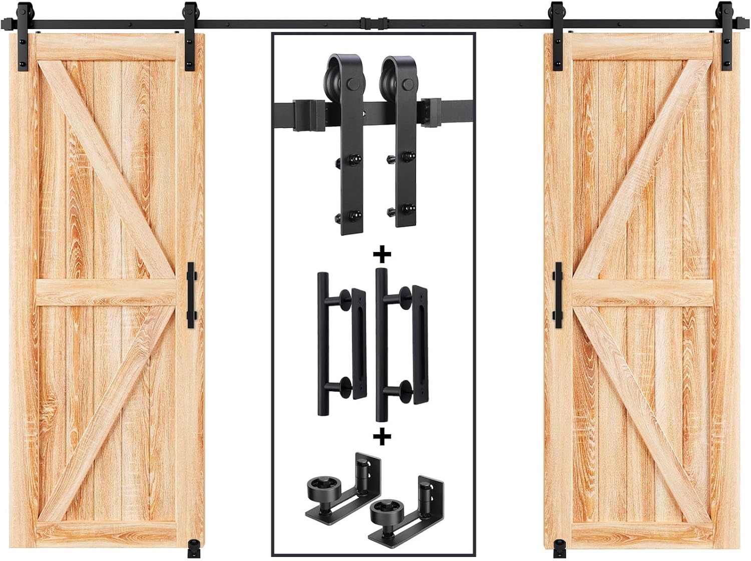 EaseLife 12 FT Double Sliding Barn Door Track Kit for Smooth Use