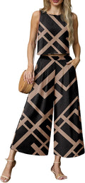 Womens Summer 2 Piece Outfits Sleeveless Crop Top and Wide Leg