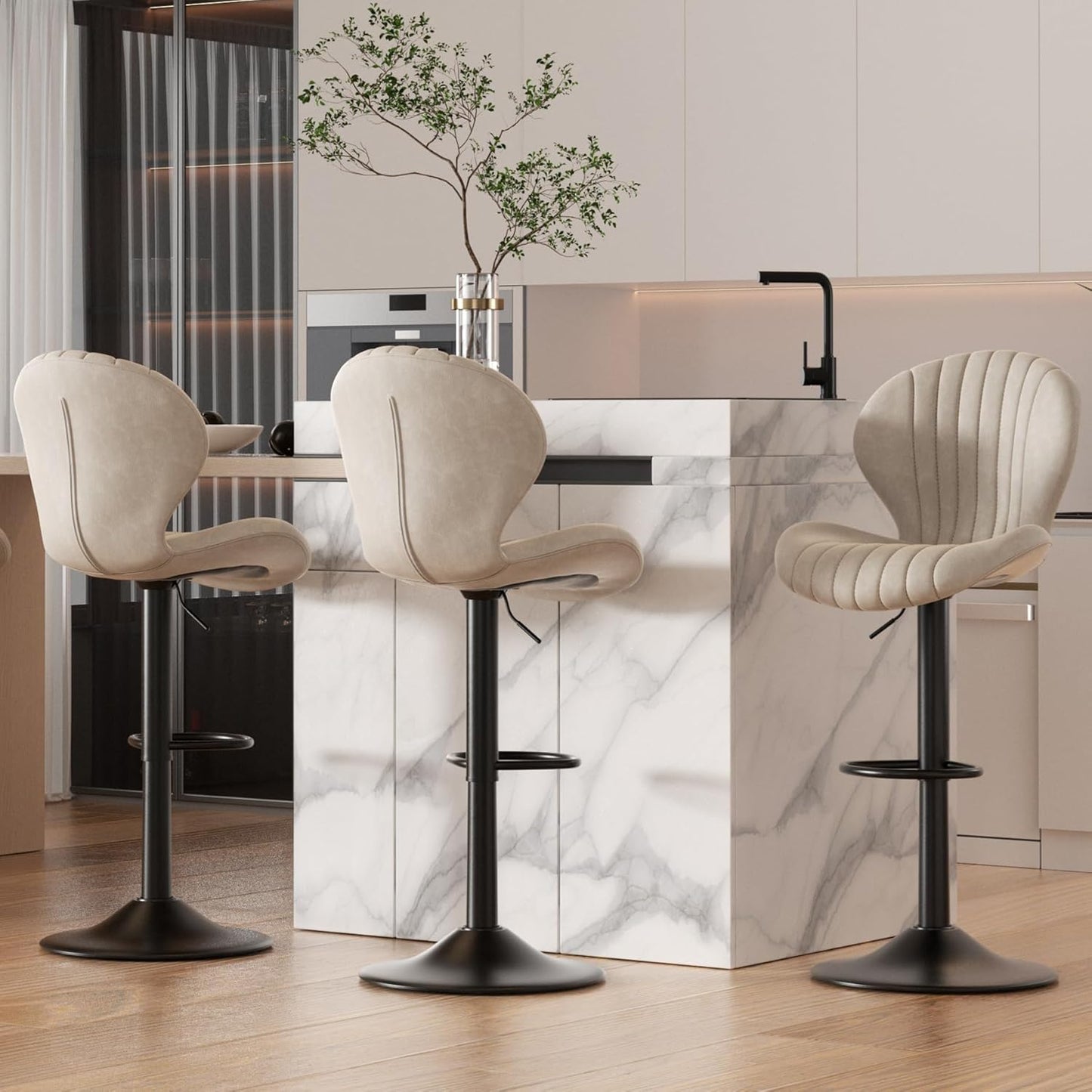 Modern Swivel Bar Stools Set of 3 with High Backrest Comfort