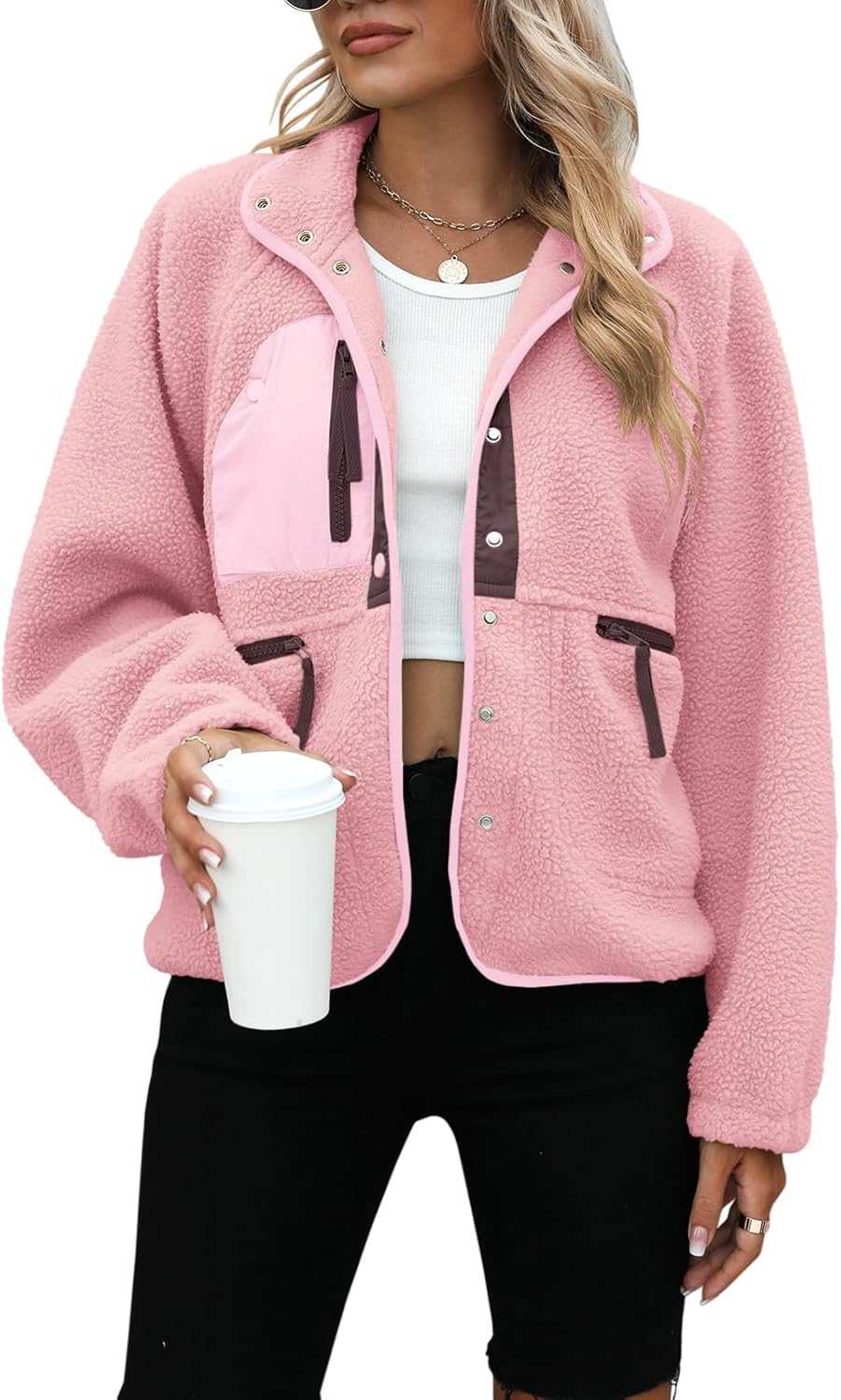 Yanekop Womens Fleece Jacket Cozy Sherpa Coat for Winter Wear