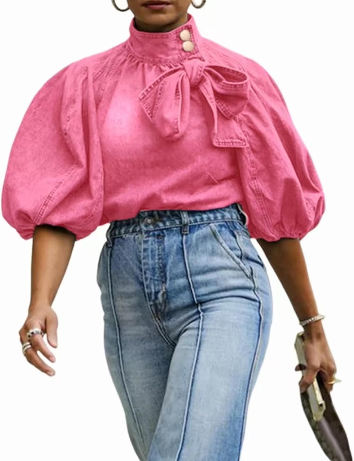 Stylish Women's Bow Design Denim Pullover Top for Every Occasion