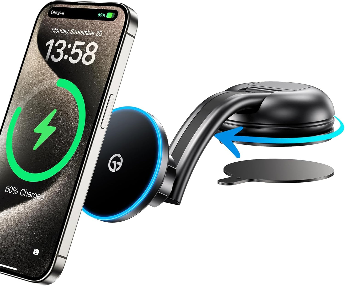MagSafe Car Mount Charger - Strong Magnetic Holder with Night Light