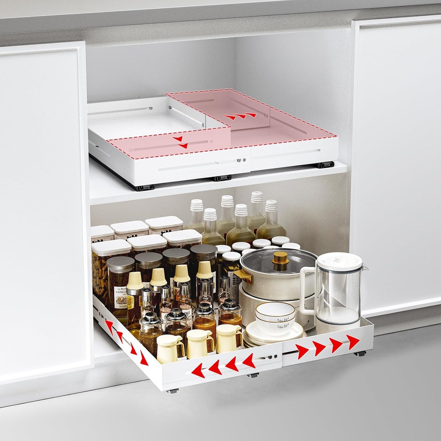 Pull-out Cabinet Organizer with Adjustable Depth and Width