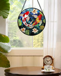 Vibrant Stained Glass Koi and Lotus Sun Catcher for Home Decor