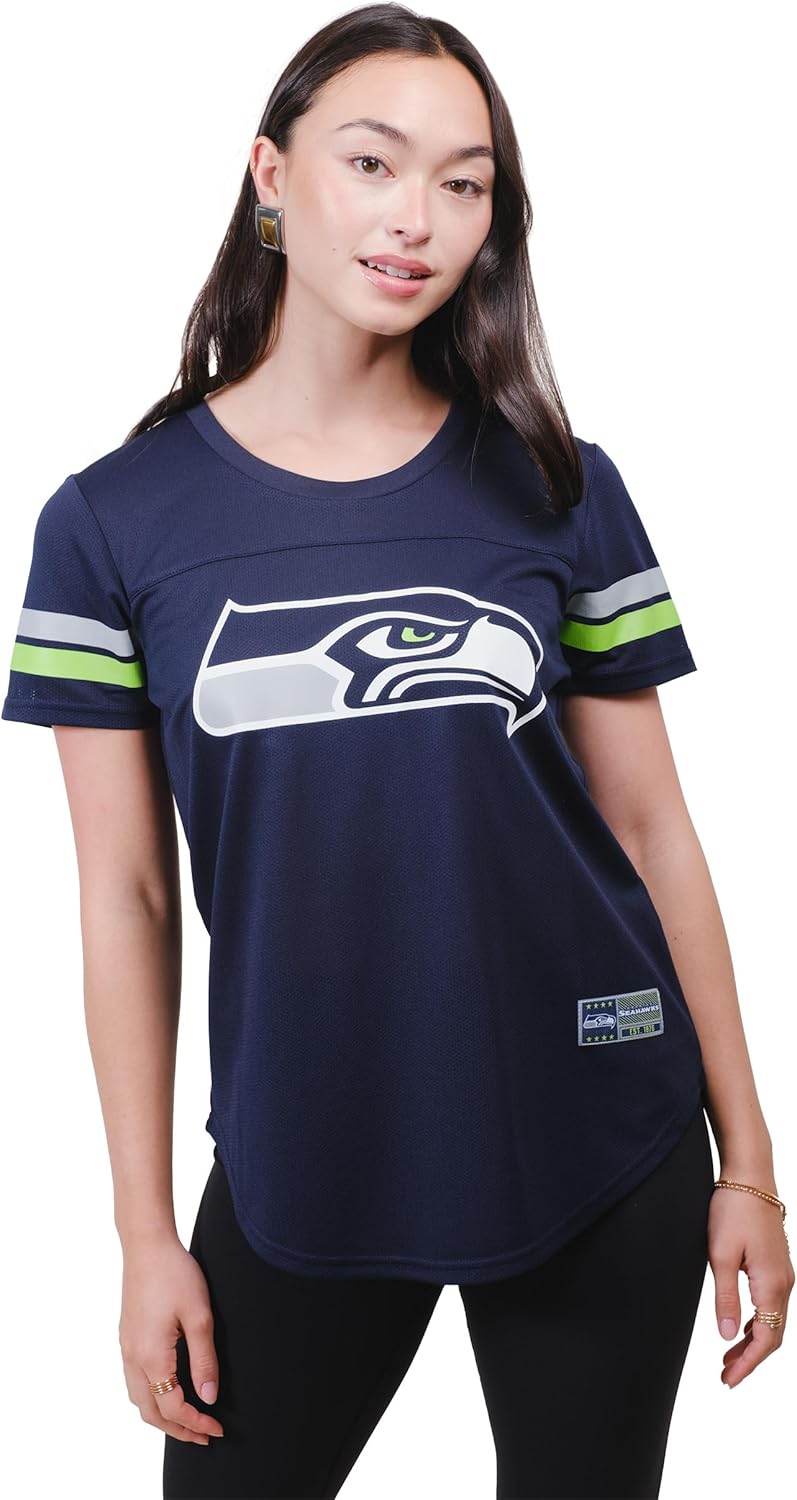 Ultra Game Women's NFL Official Soft Mesh Varsity Stripe Tee