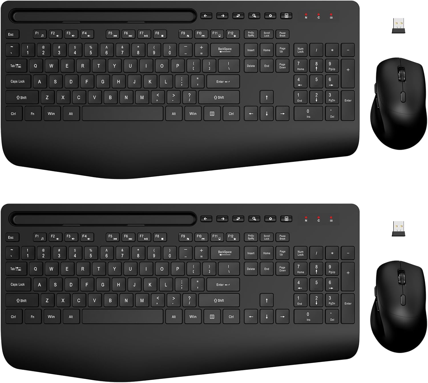 2 Pack Ergonomic Wireless Keyboard & Mouse - Silent 2.4GHz Combo with Wrist Rest - Trueque