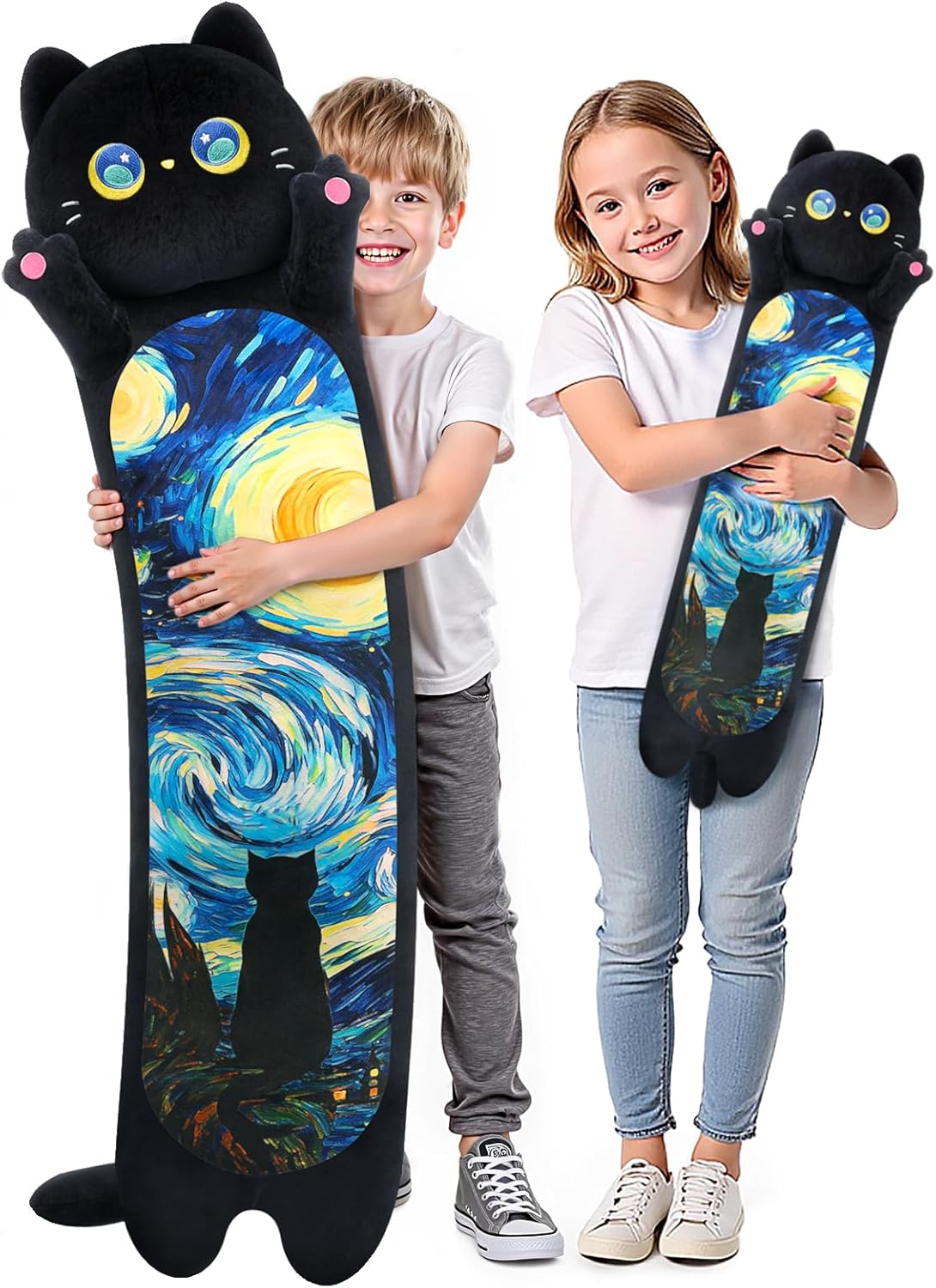 Long Cat Plush Body Pillow - Kawaii Cute Black Starry Cat
