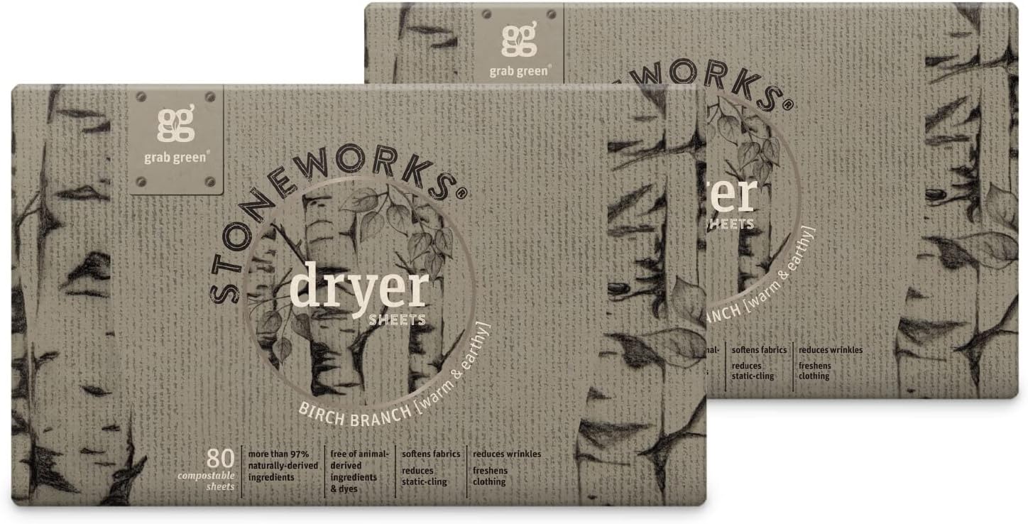 Grab Green Stoneworks Dryer Sheets for Softening Fabrics