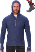100% Merino Wool Hoodie for Men - Slim Fit Half Zip Thermal
