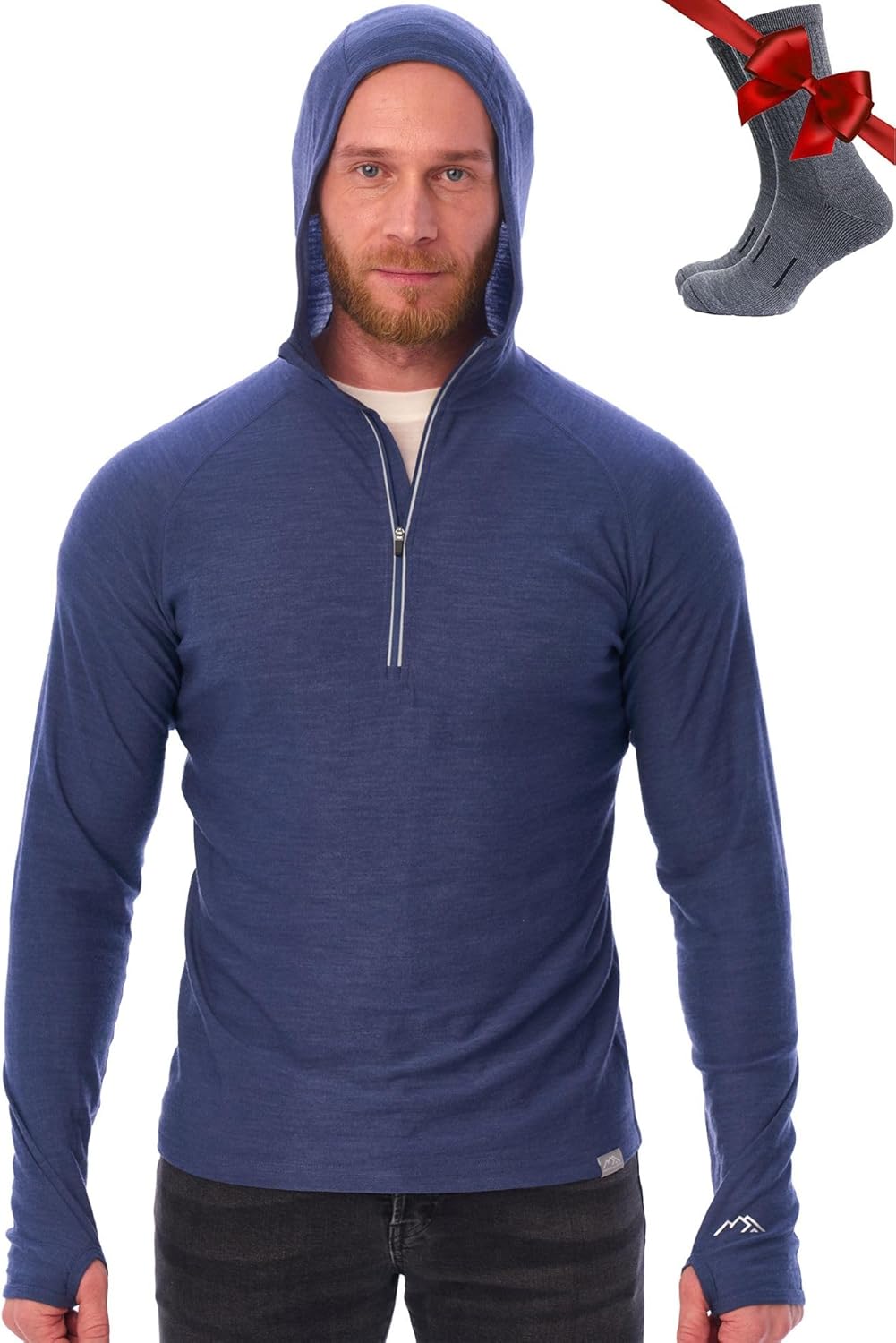 Merino Wool Hoodie Men - Slim Fit Base Layer with Socks