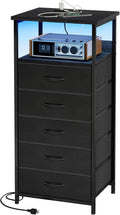 Fixwal Tall Nightstand with Charging Station and LED Lights - Sleek
