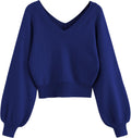 Cropped V-Neck Sweater Women Long Sleeve Cropped Pullover - Cozy Fit