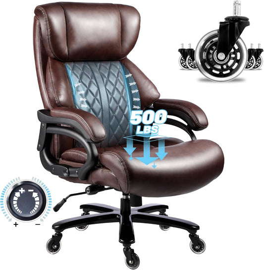 Executive Big & Tall Office Chair with Adjustable Lumbar Support for Heavy People - FANTAWESO
