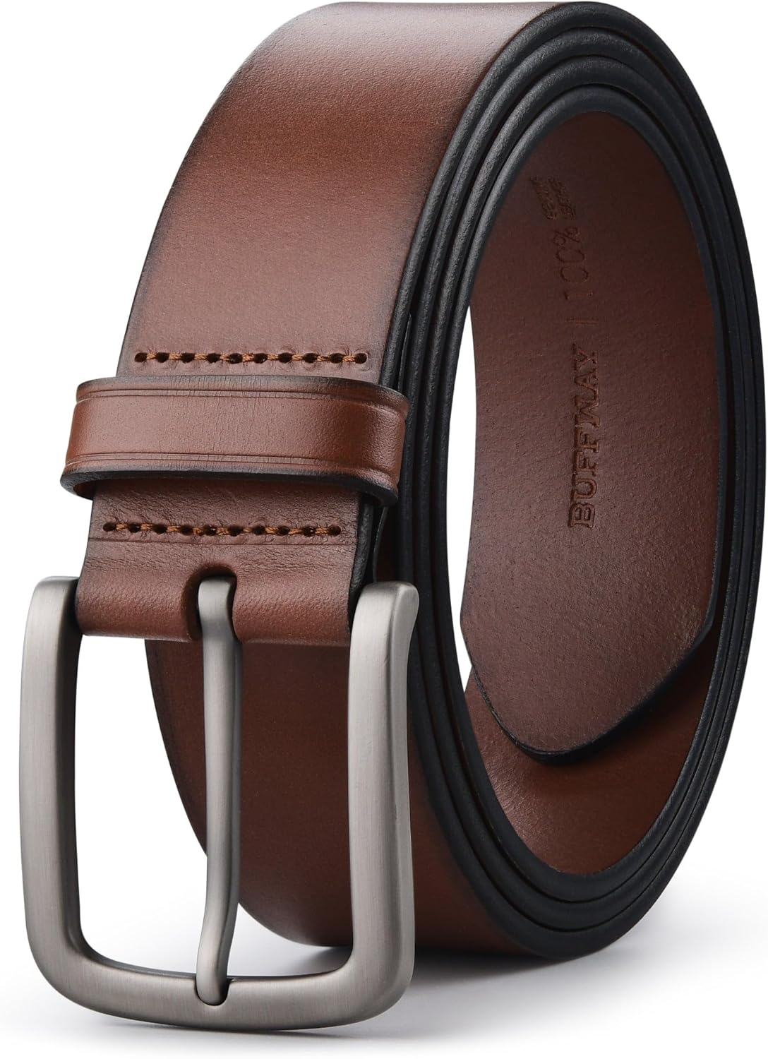 Buffway Men's Leather Belt - Durable Handmade Top-Grain Style
