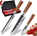 Huusk Japanese Kitchen Knife Set of 3 - Handcrafted High-Carbon Blades