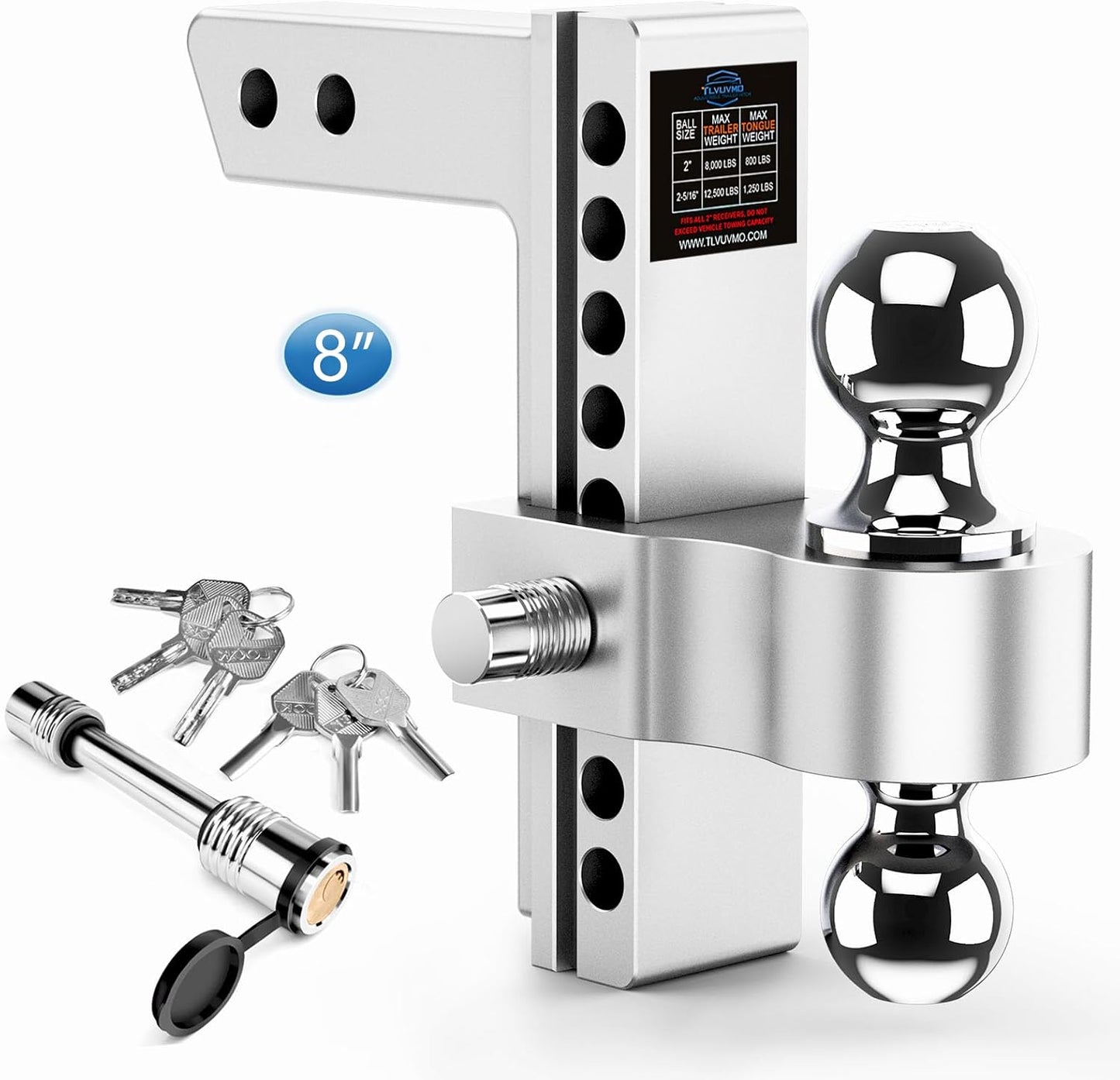 Adjustable Trailer Hitch with 8 Inch Drop for Heavy Towing