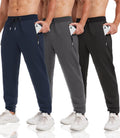 3 Pack Sweatpants for Men Tapered Joggers with Zip Pockets - Fleece