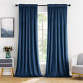 Velvet Blackout Curtains Navy Blue - Thermal Insulated Drapes 84in