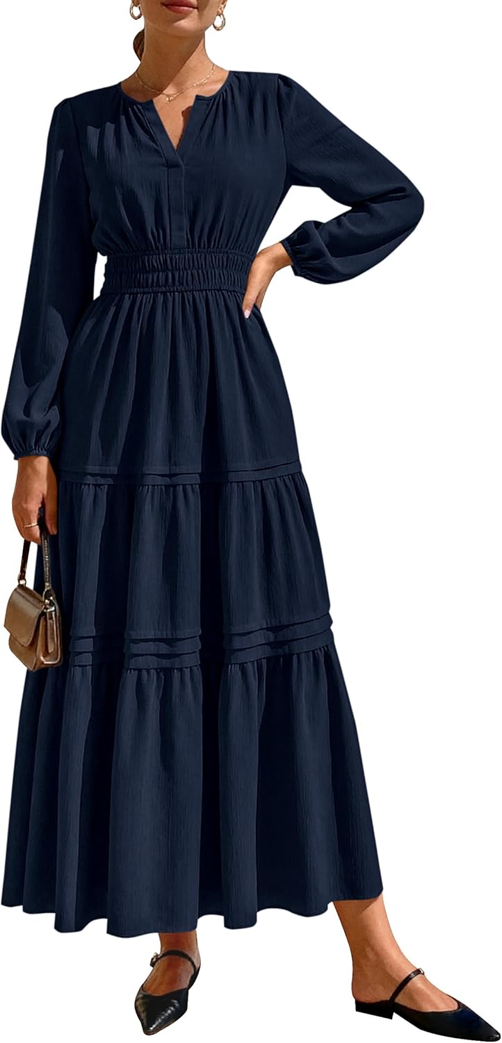 Elegant Maxi Dresses for Women with Pockets and Long Sleeves