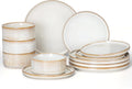 E-far 12-Piece Stoneware Plates and Bowls Set - Durable, Elegant